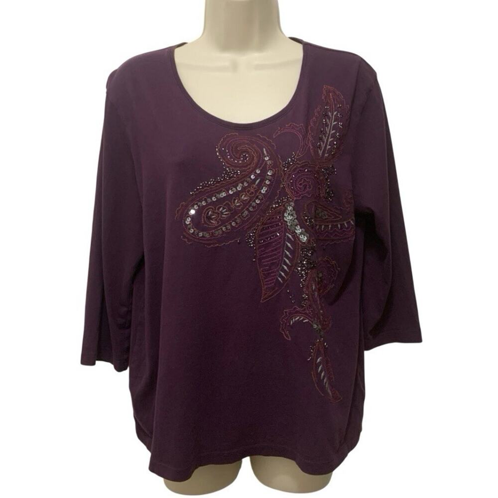 Purple Paisley Embroidered Beaded Top Whimsigoth Sequin Petite Large Boho